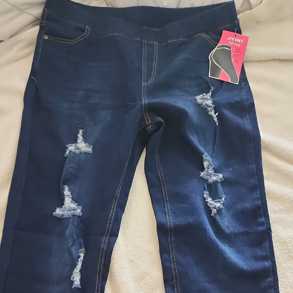 JVINI Women's Ripped Dark Blue Jeggings